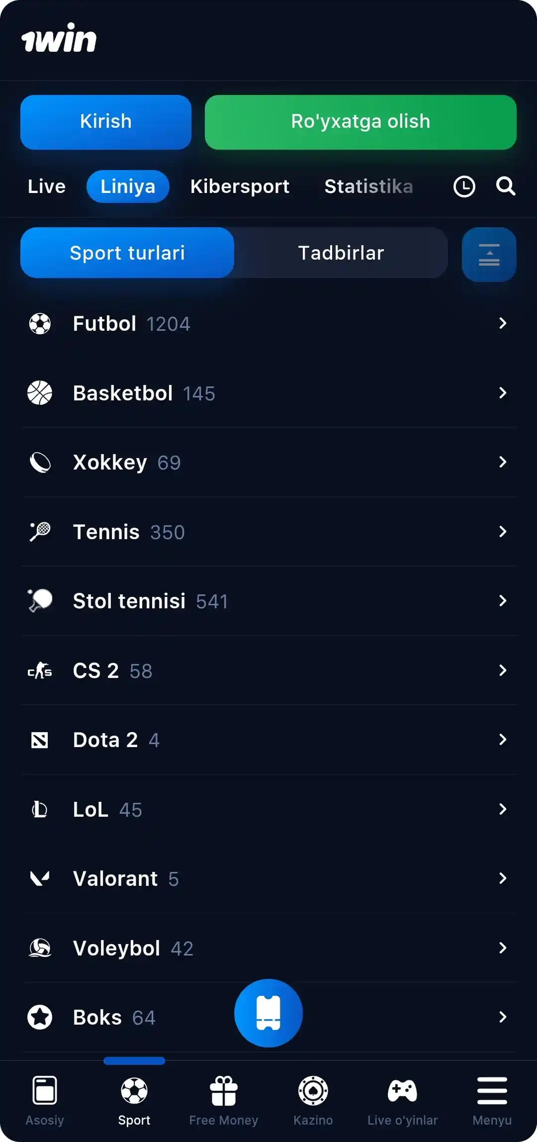 1win ilovasi liniya
