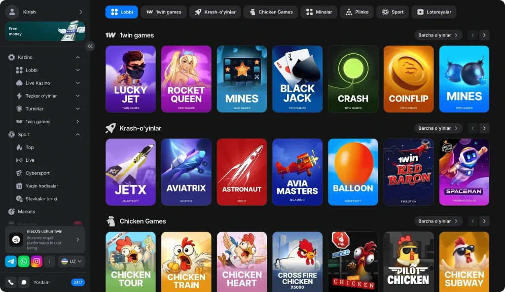 O'zbekistondagi 1win kazinosining rasmiy veb-sayti
