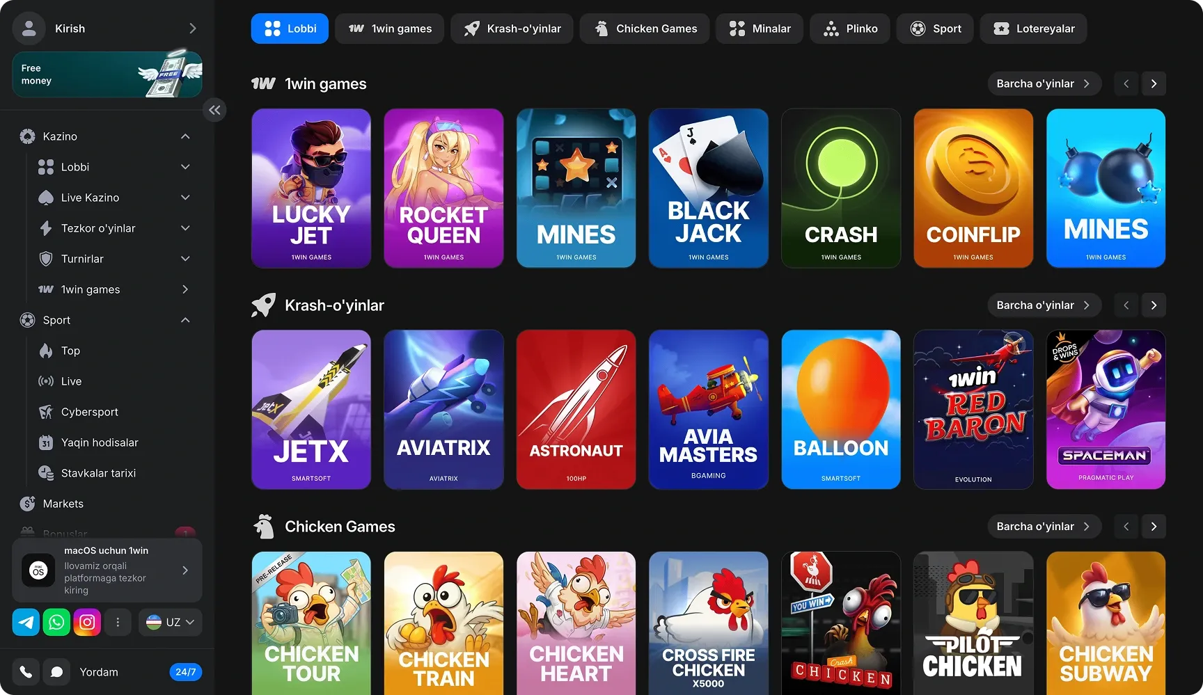 O'zbekistondagi 1win kazinosining rasmiy veb-sayti