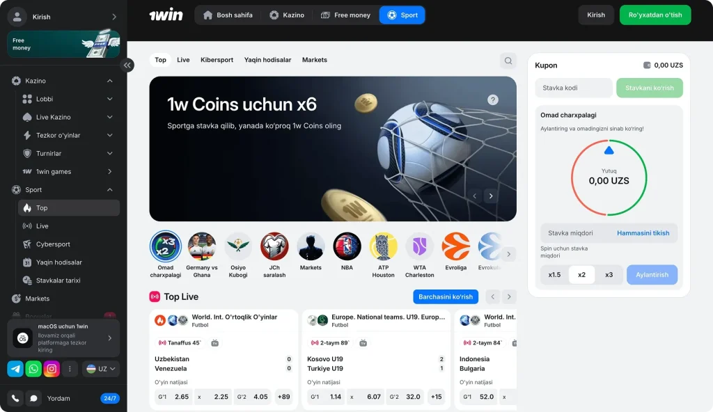 Sportga pul tikish 1win