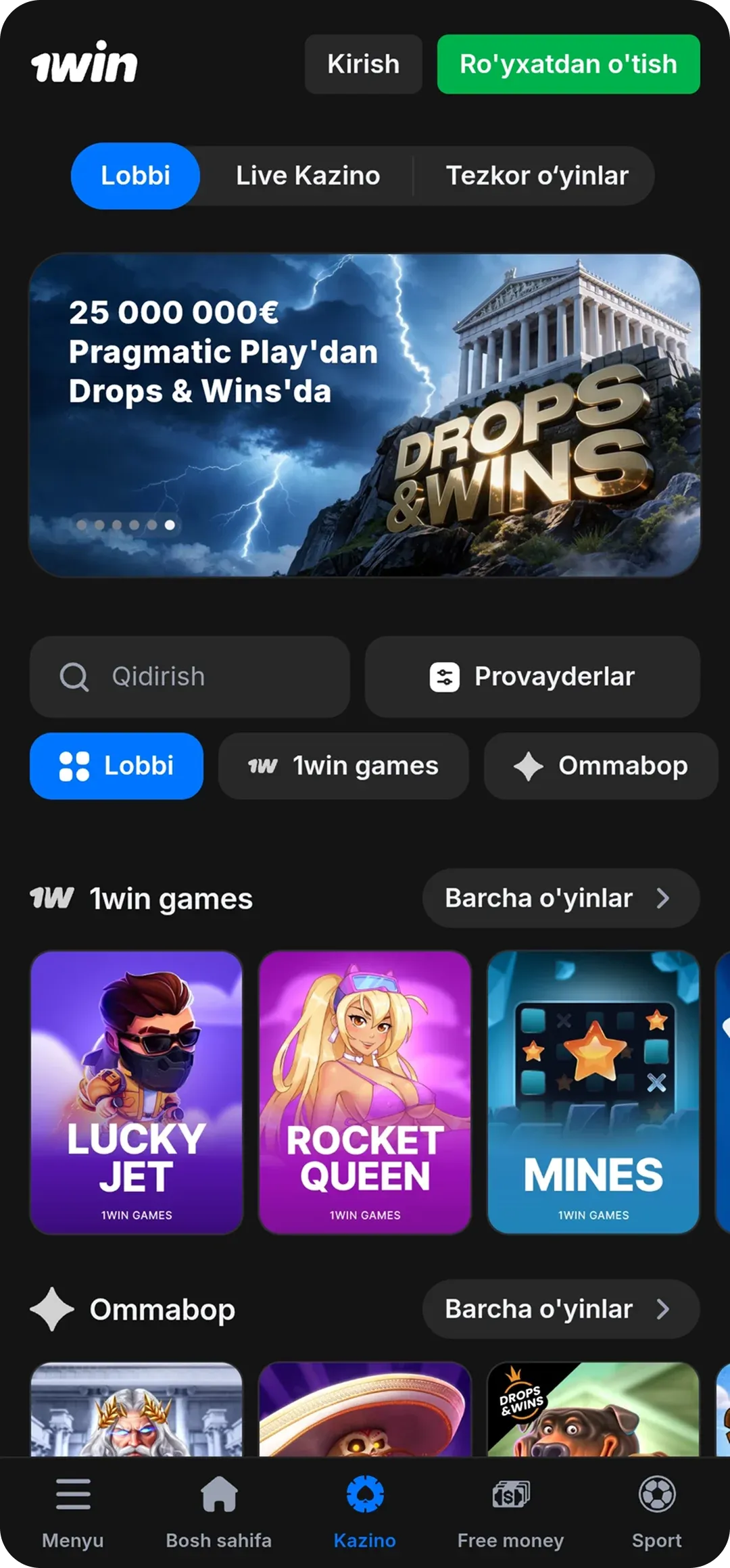 Android uchun 1win kazino ilovasi