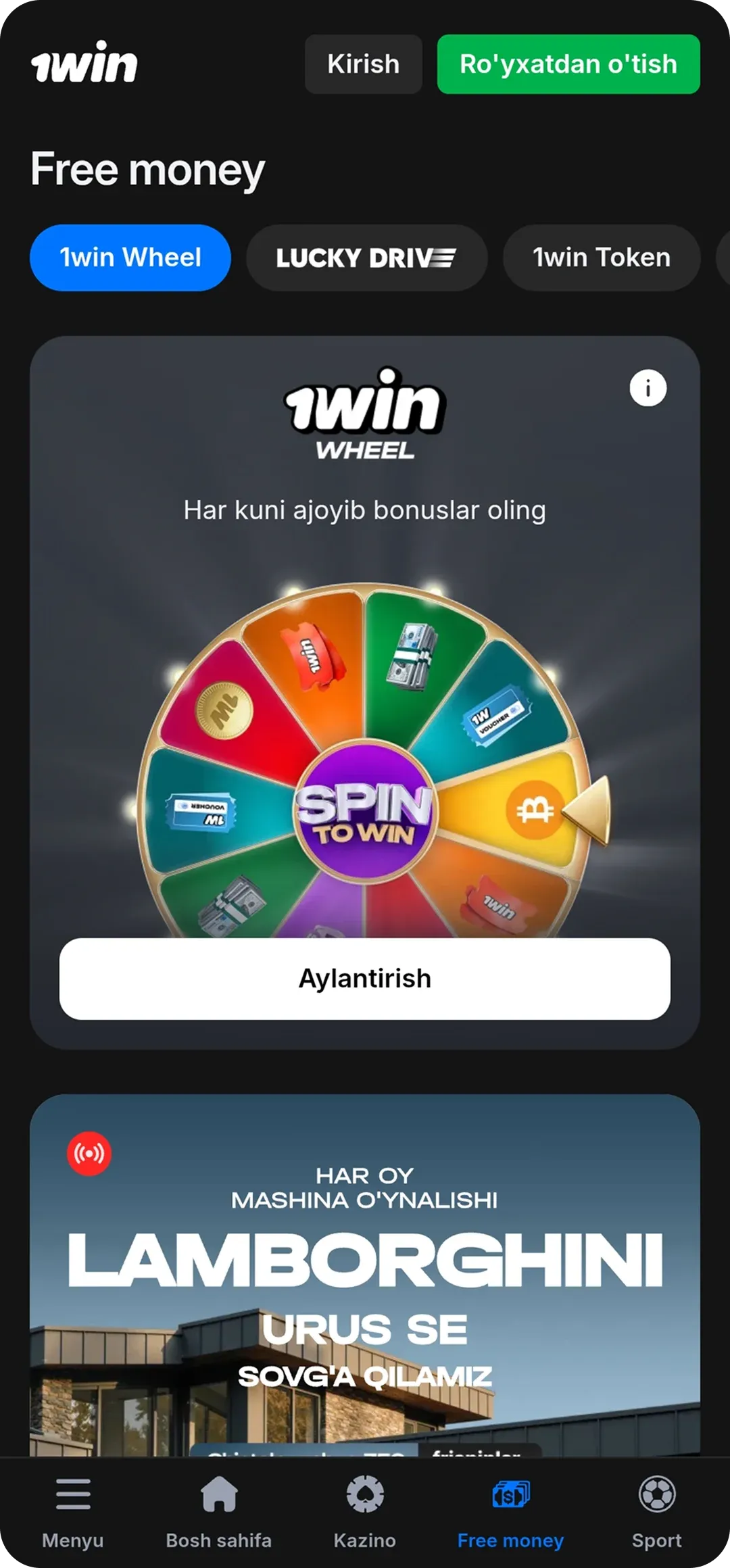 Ilovada bepul pul bo'limi